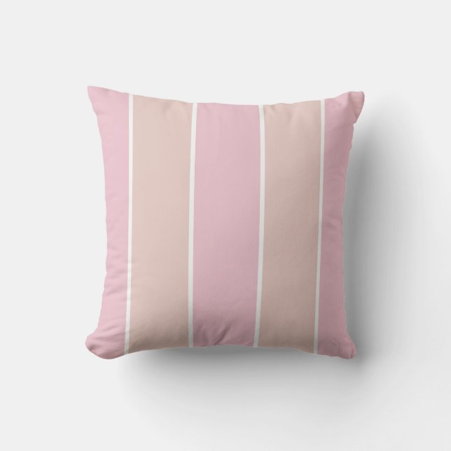 Soft Pink and Beige Vertical Stripe Pattern Throw Pillow (Front)