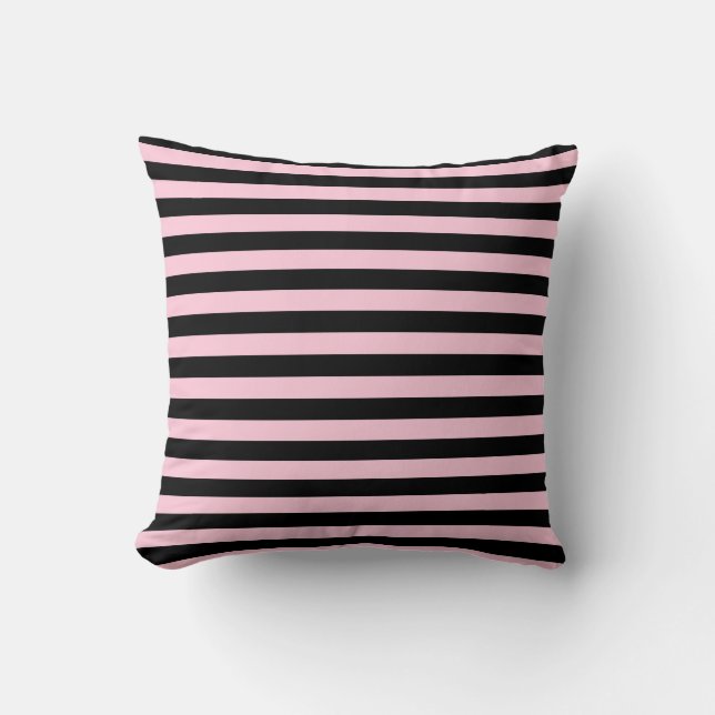 Soft Pink and Black Stripes Throw Pillow (Front)