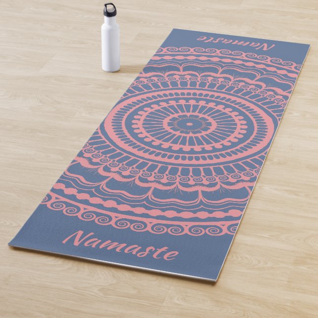 Soft Pink and Blue Mehndi Henna Mandala Yoga Mat (In Situ)