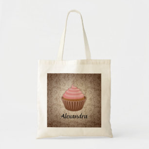 Soft Pink and Brown Cupcake, Personalized Keepsake Tote Bag