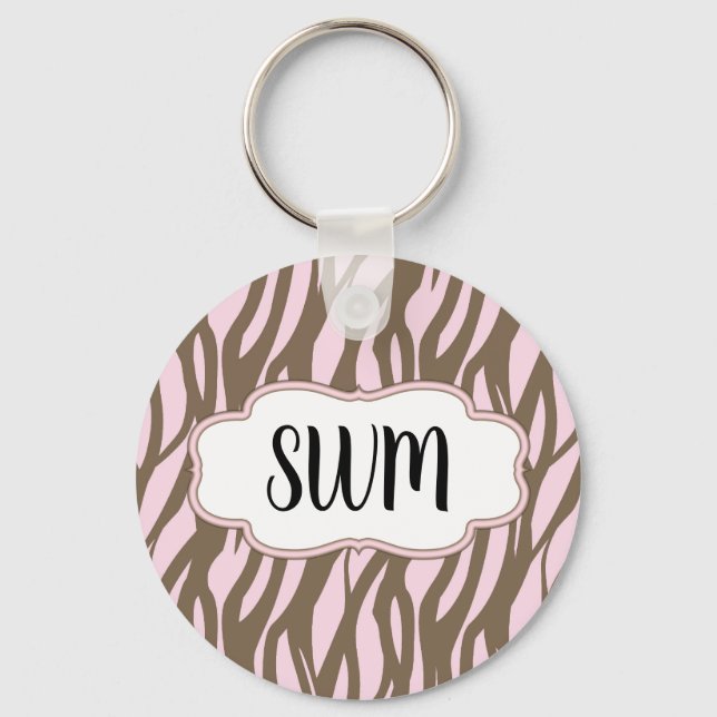 Soft Pink and Brown Monogram Frame Keychain (Front)