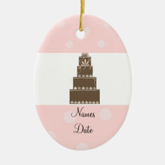 Soft Pink and Chocolate Wedding Cake Ceramic Ornament