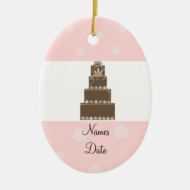 Soft Pink and Chocolate Wedding Cake Ceramic Ornament (Front)