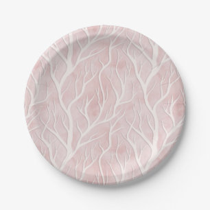 Soft Pink and Cream Tree Branches Paper Plate