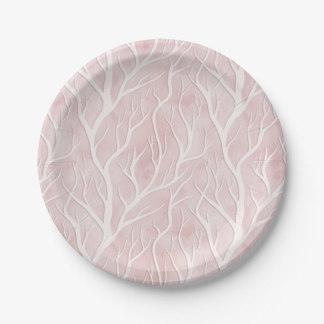 Soft Pink and Cream Tree Branches   Paper Plate (Front)