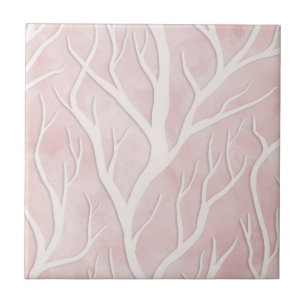 Soft Pink and Cream Tree Branches   Tile
