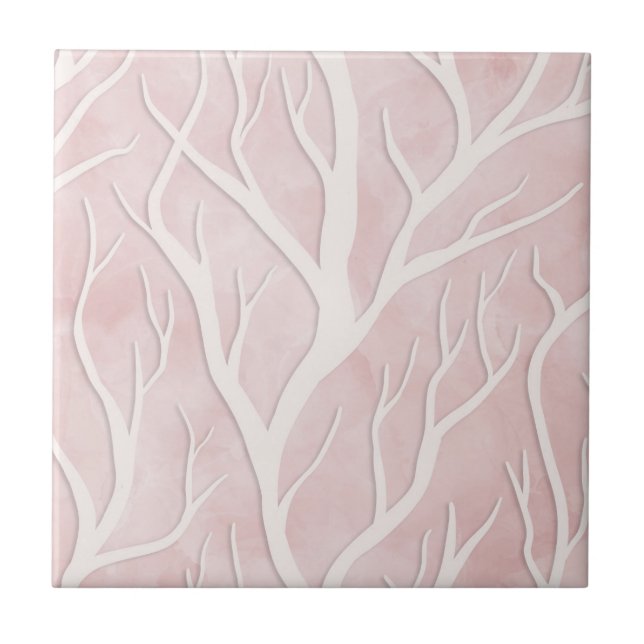 Soft Pink and Cream Tree Branches   Tile (Front)
