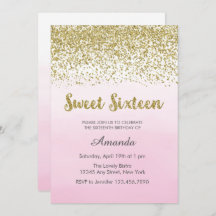 Soft Pink and Gold Sweet 16 Birthday Invitation