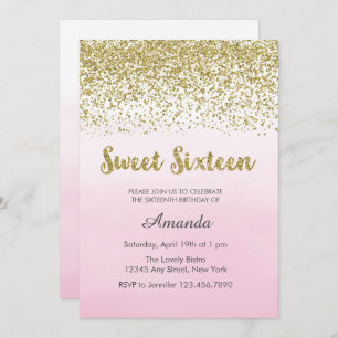 Soft Pink and Gold Sweet 16 Birthday Invitation