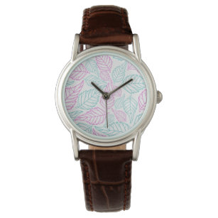 Soft pink and green leaves-wrist Watch 