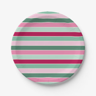 Soft Pink and Green Small Stripes Paper Plate