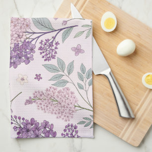 Soft Pink and Purple Lilac Floral Pattern Kitchen Towel