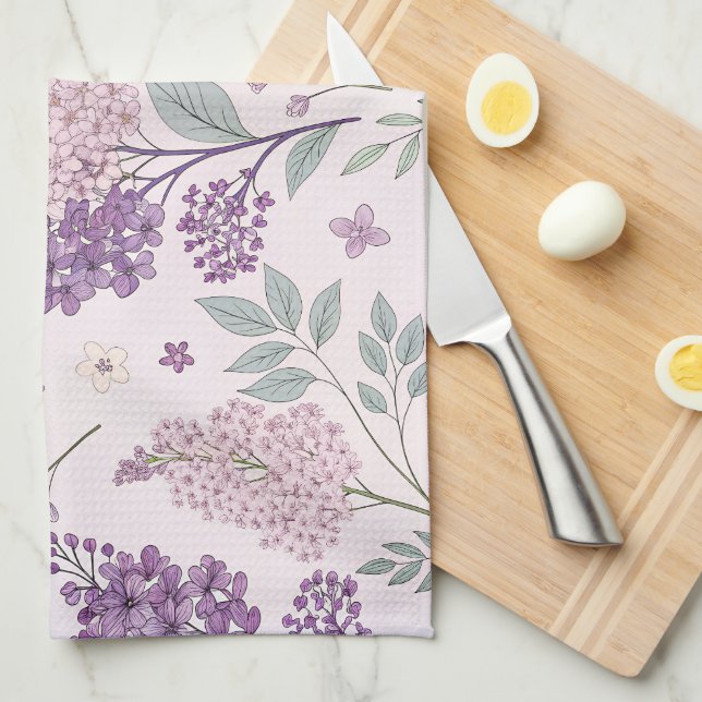 Soft Pink and Purple Lilac Floral Pattern   Kitchen Towel (Quarter Fold)
