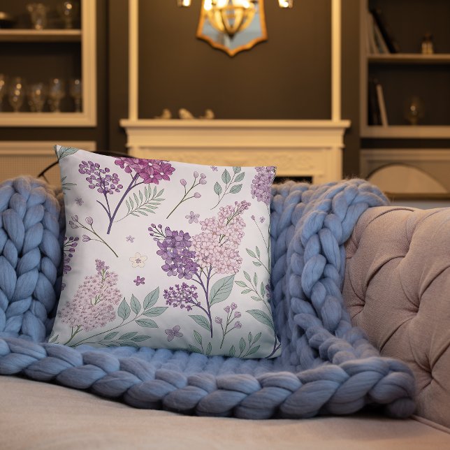 Soft Pink and Purple Lilac Floral Pattern   Throw Pillow (Creator Uploaded)
