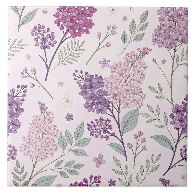Soft Pink and Purple Lilac Floral Pattern   Tile (Front)