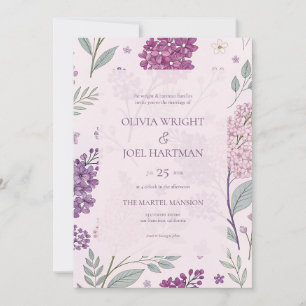 Soft Pink and Purple Lilac Floral Wedding  Invitation