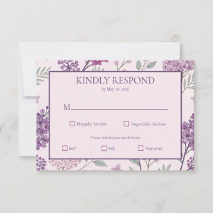 Soft Pink and Purple Lilac Floral Wedding RSVP Card