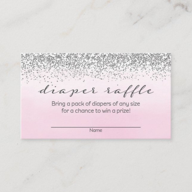 Soft Pink and Silver Baby Shower Diaper Raffle Enclosure Card (Front)