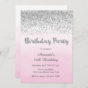 Soft Pink and Silver Birthday Invitation