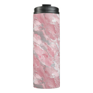 Soft Pink and Silver Marble-Like Pattern Thermal Tumbler