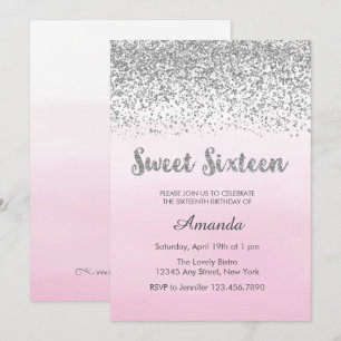 Soft Pink and Silver Sweet 16 Birthday Invitation