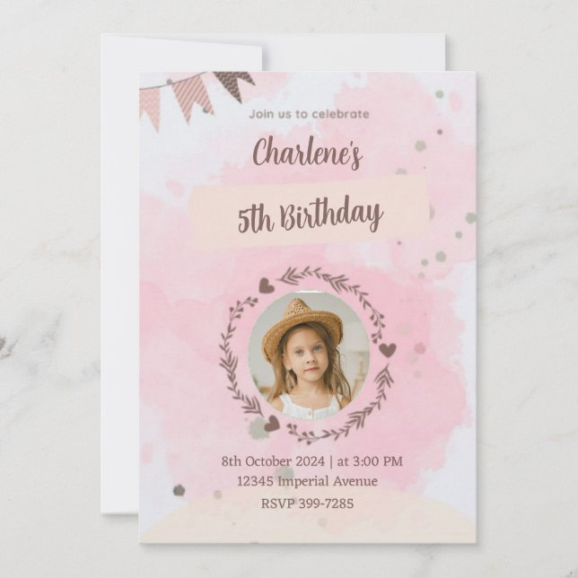 Soft Pink and Tan Pastels | Girl's Birthday Party Invitation (Front)