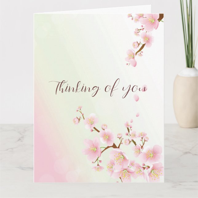 Soft Pink And White Cherry Blossom Thinking of You Thank You Card (Front)