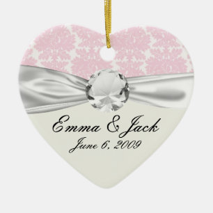 soft pink and white flourish damask pattern ceramic ornament