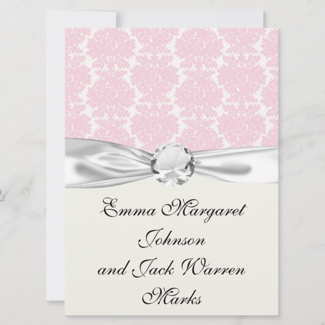 soft pink and white flourish damask pattern invitation (Front)
