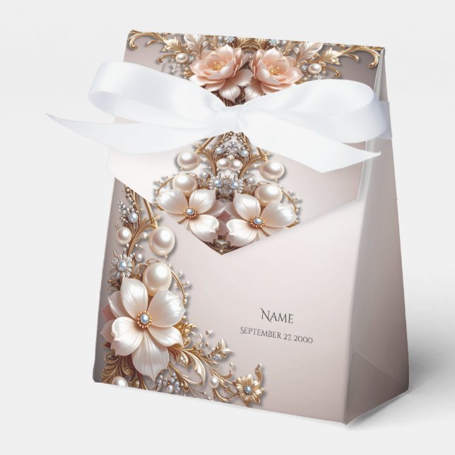 Soft Pink and White Flowers Favour Box (Front Side)