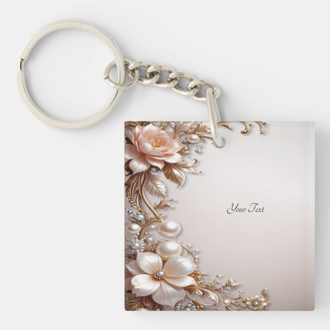 Soft Pink and White Flowers Keychain (Front)