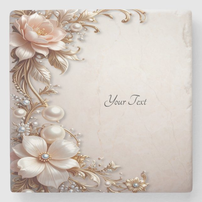 Soft Pink and White Flowers Stone Coaster (Front)