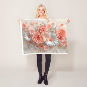 Soft Pink And White Roses Floral Art Pattern Fleec Fleece Blanket