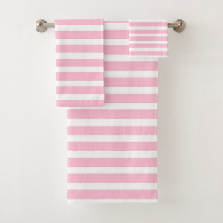 Soft Pink and White Stripes Bath Towel Set