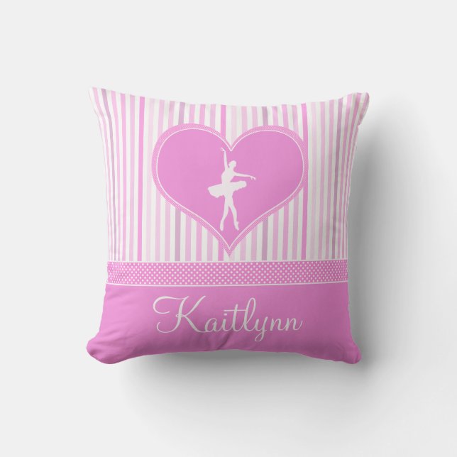 Soft Pink and White Stripes w/ Polka Dots Dancer Throw Pillow (Front)
