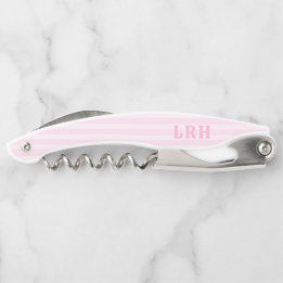 Soft Pink Beach Stripe Tiny Initials Monogram Corkscrew