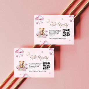 Soft Pink Bear Baby Girl Registry QR Code Insert