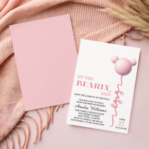Soft Pink Bearly Wait Teddy Balloon Girl Invitation