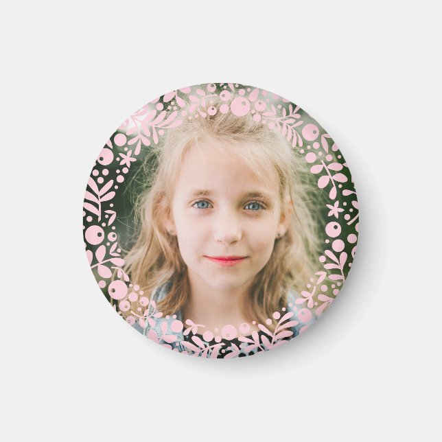Soft Pink Berry Border Frame Photo Magnet (Front)