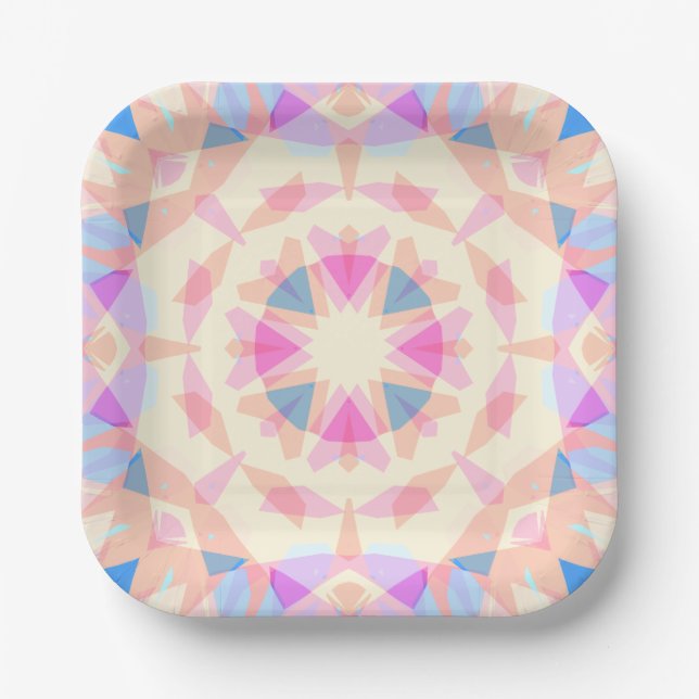 Soft Pink Blue Magic Star Birthday Rainbow Decor Paper Plate (Front)