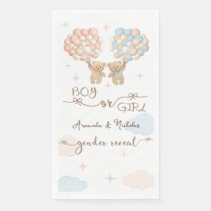 Soft Pink Blue Teddy Bear Gender Reveal Napkin