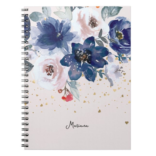Soft Pink Blue Watercolor Flower Her Personal Notebook (Front)