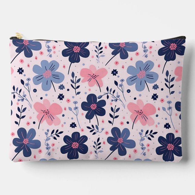 Soft Pink Blue Wildflower Meadow Aesthetic Accessory Pouch (Front)