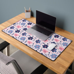Soft Pink Blue Wildflower Meadow Aesthetic Desk Mat