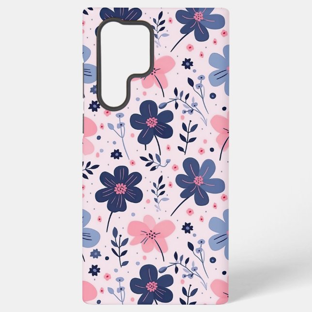 Soft Pink Blue Wildflower Meadow Aesthetic Samsung Galaxy S22 Ultra Case (Back)