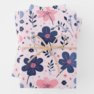 Soft Pink Blue Wildflower Meadow Aesthetic Wrapping Paper Sheet