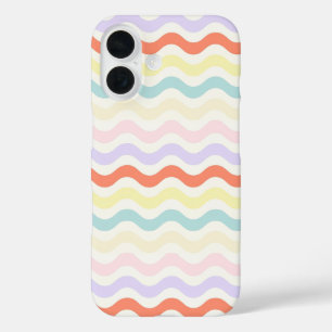 Soft Pink Blue Yellow Wavy Stripes Aesthetic Nurse iPhone 16 Case