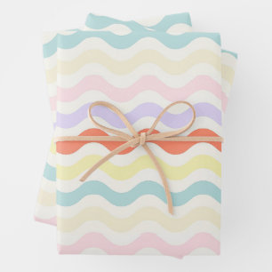 Soft Pink Blue Yellow Wavy Stripes Aesthetic Nurse Wrapping Paper Sheet