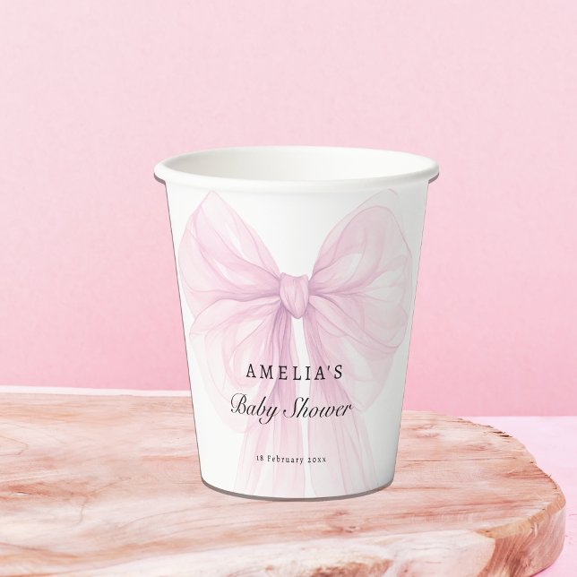 Soft Pink Blush Bow Baby Girl Shower Paper Cups (Creator Uploaded)