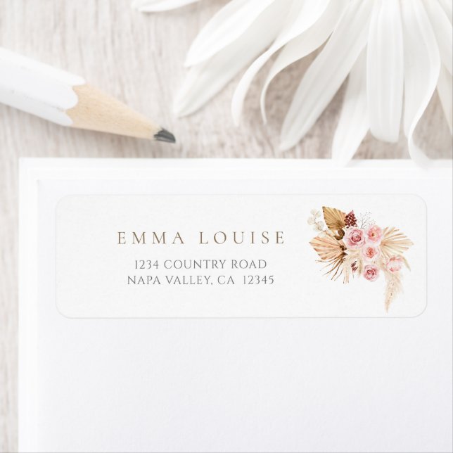 Soft Pink Boho Pampas Grass Address Label (Insitu)